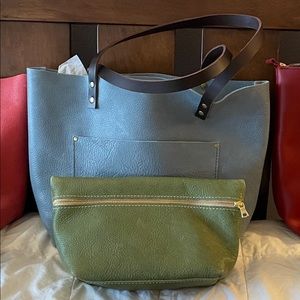 Portland Leather Goods Large Classic Blue Steel Tote NWOT
